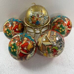 Vintage West German Paper Maché Candy Container Ball Ornaments Lot Of 5